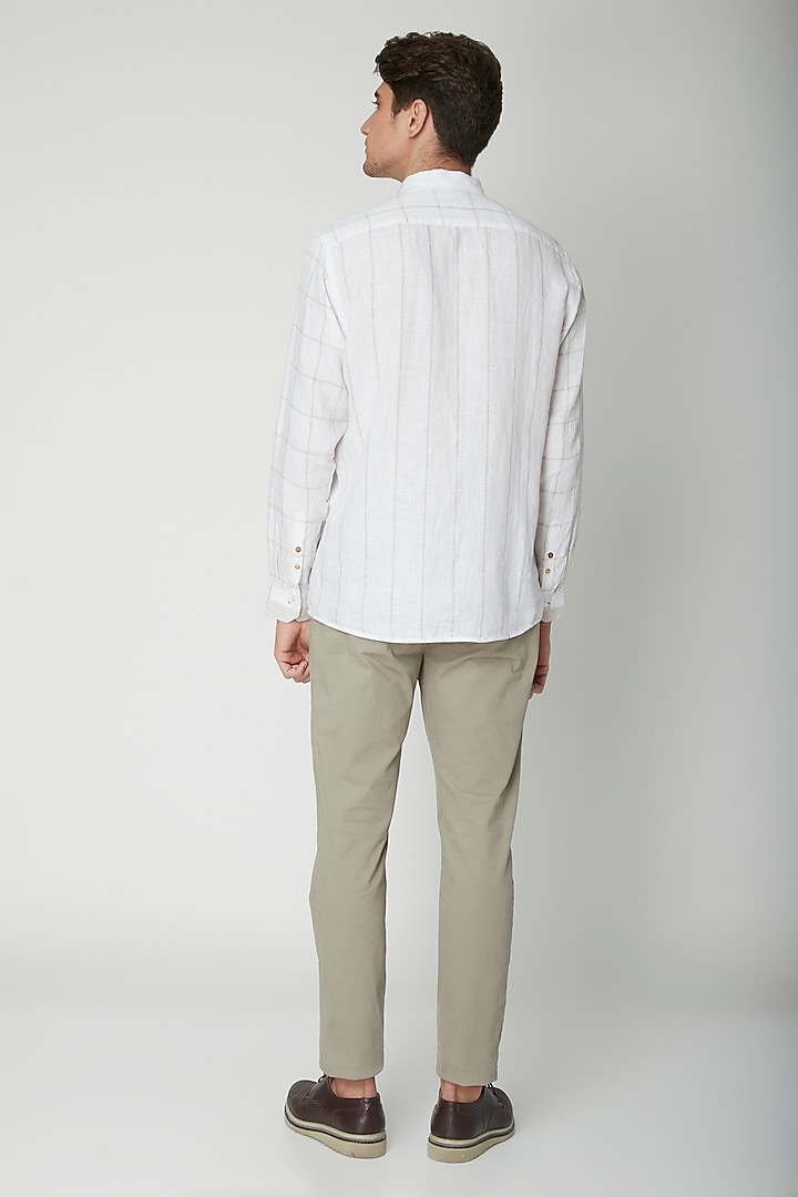 White Printed Linen Party Wear Shirt by Sneha Arora Men at Pernia's Pop Up Shop