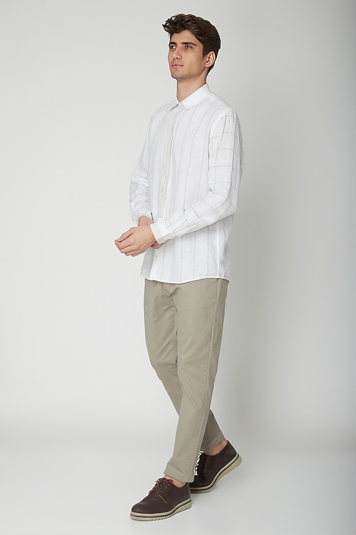 White Printed Linen Party Wear Shirt by Sneha Arora Men at Pernia's Pop Up Shop