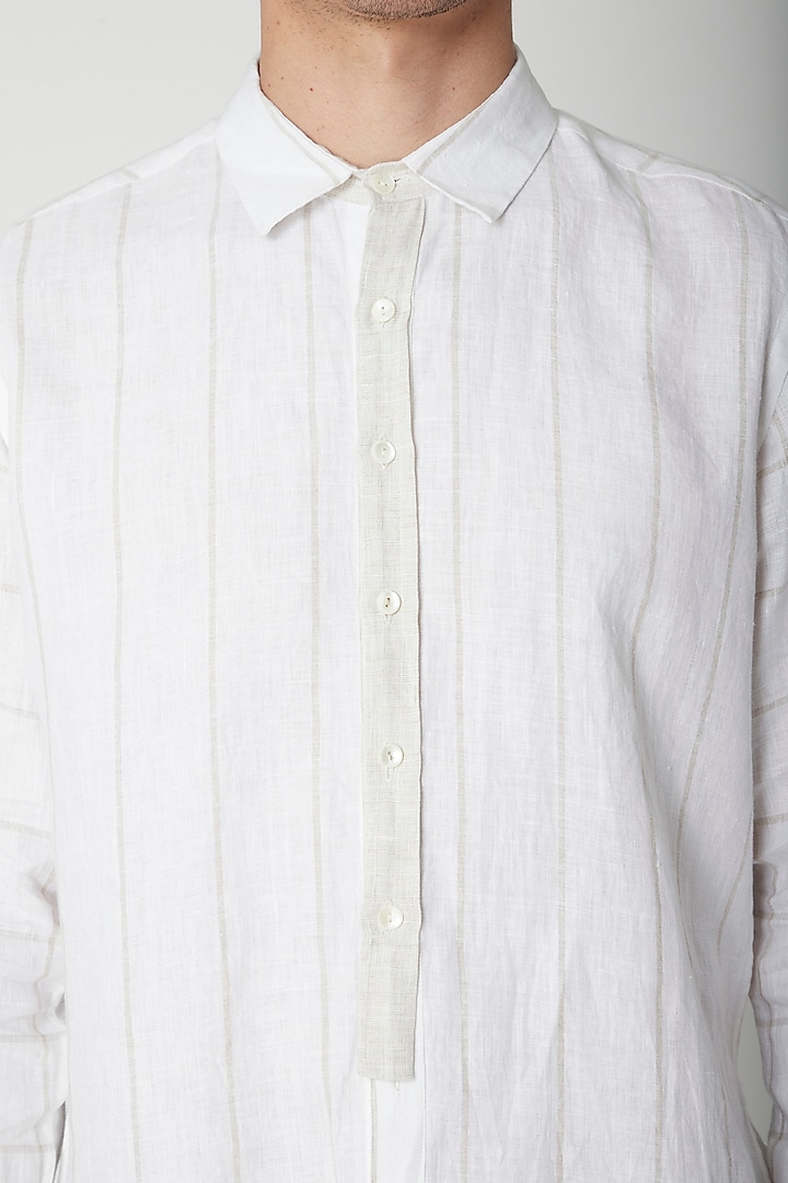 White Printed Linen Party Wear Shirt by Sneha Arora Men at Pernia's Pop Up Shop