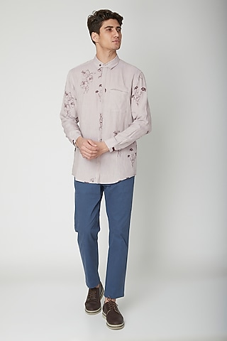 Mauve Floral Printed Shirt by Sneha Arora Men