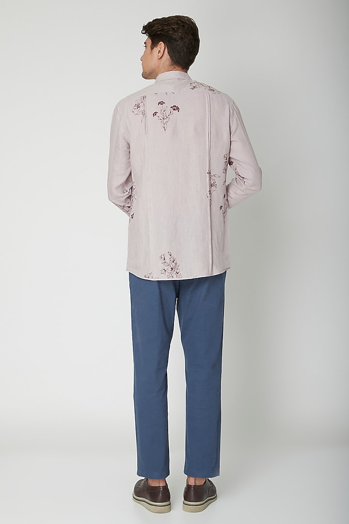 Mauve Floral Printed Party Wear Shirt by Sneha Arora Men at Pernia's Pop Up Shop