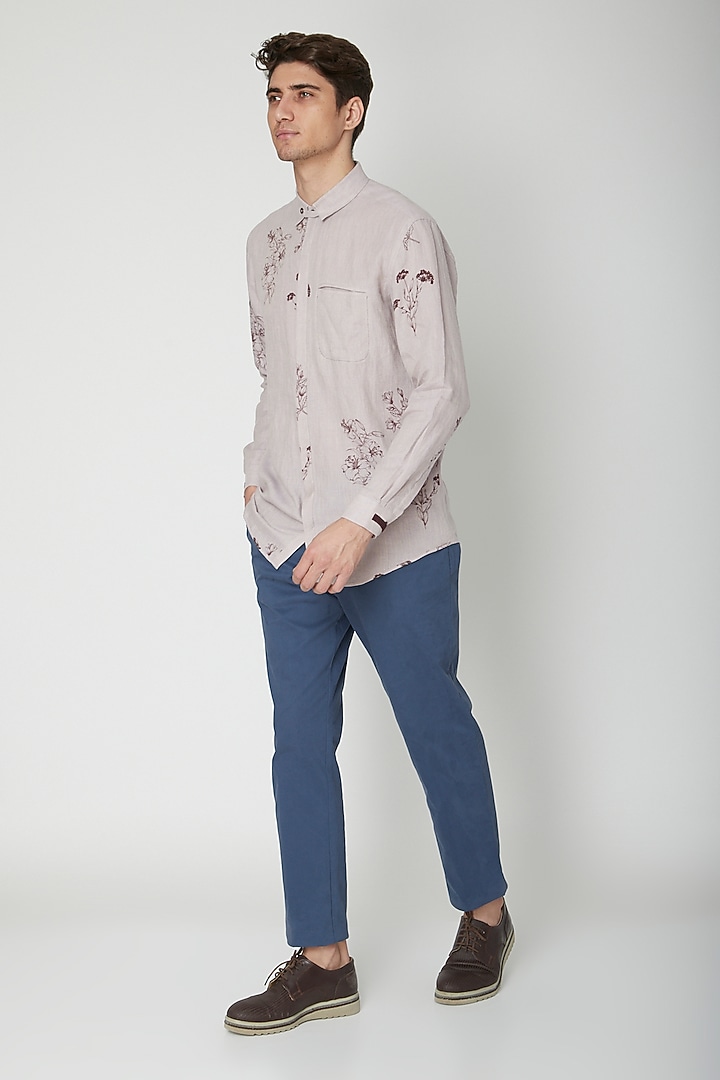 Mauve Floral Printed Party Wear Shirt by Sneha Arora Men at Pernia's Pop Up Shop