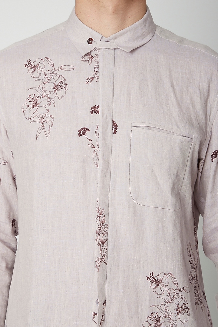 Mauve Floral Printed Party Wear Shirt by Sneha Arora Men at Pernia's Pop Up Shop
