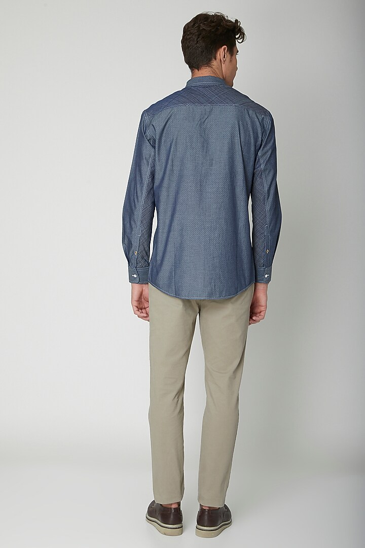Cobalt Blue Detailed Cotton Party Wear Shirt by Sneha Arora Men at Pernia's Pop Up Shop