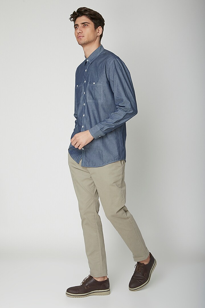 Cobalt Blue Detailed Cotton Party Wear Shirt by Sneha Arora Men at Pernia's Pop Up Shop