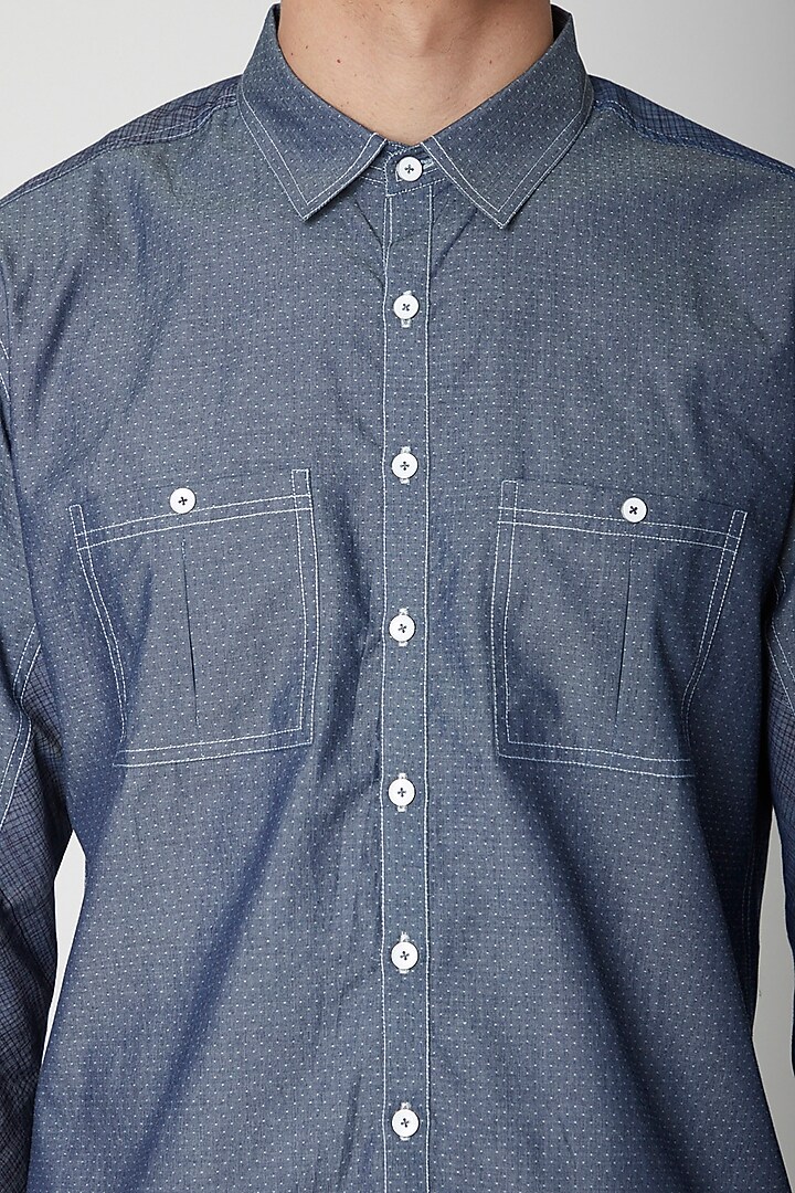 Cobalt Blue Detailed Cotton Party Wear Shirt by Sneha Arora Men at Pernia's Pop Up Shop