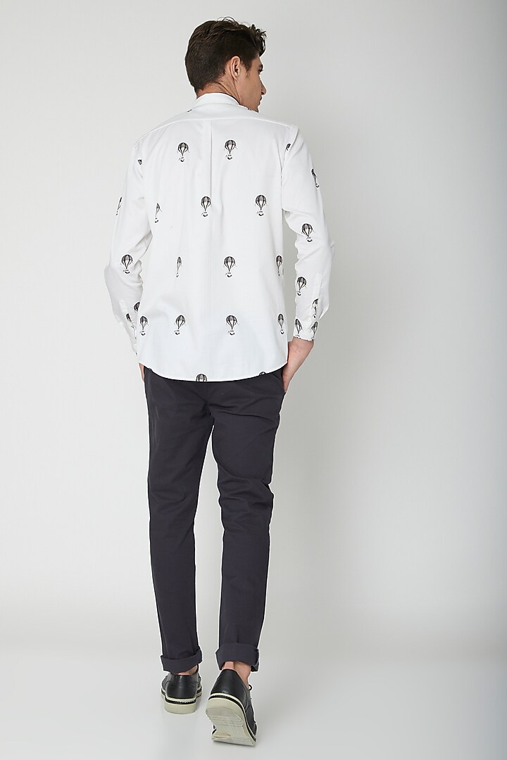 White Printed Cotton Party Wear Shirt by Sneha Arora Men at Pernia's Pop Up Shop