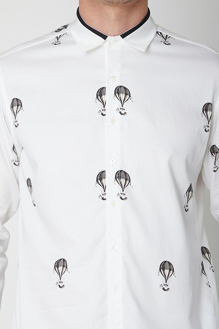 White Printed Cotton Party Wear Shirt by Sneha Arora Men at Pernia's Pop Up Shop