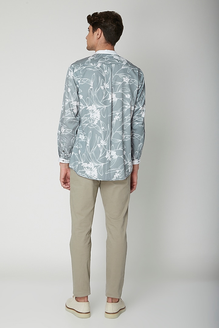 Turquoise Floral Printed Party Wear Shirt by Sneha Arora Men at Pernia's Pop Up Shop