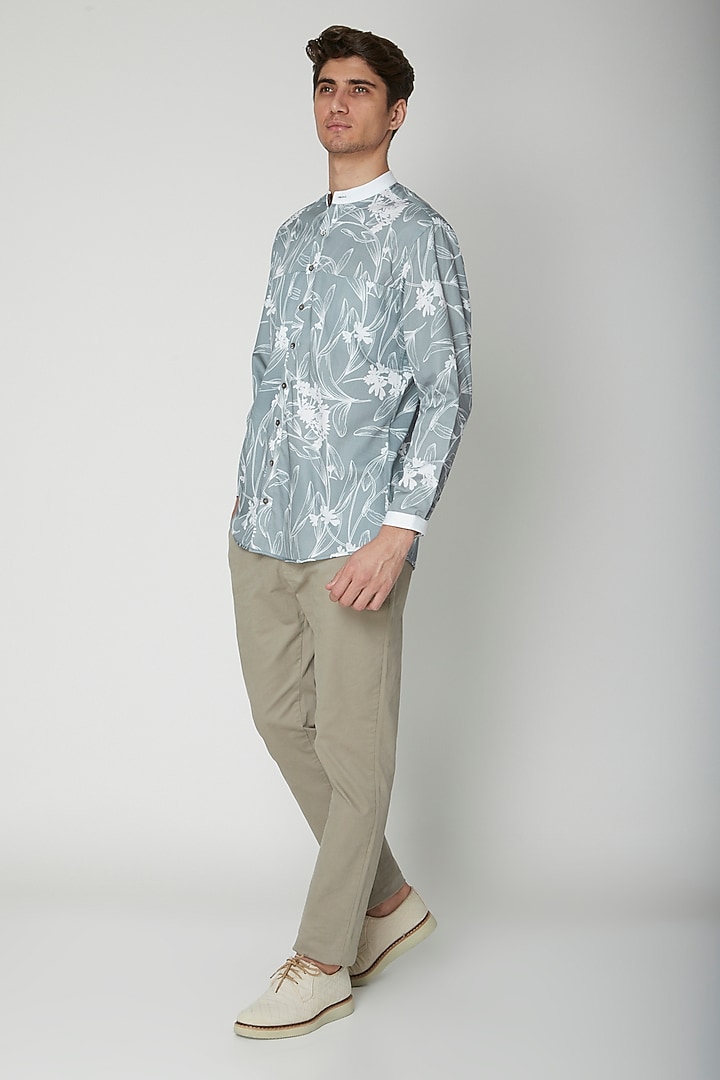 Turquoise Floral Printed Party Wear Shirt by Sneha Arora Men at Pernia's Pop Up Shop