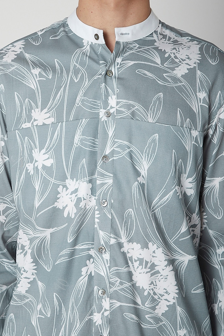Turquoise Floral Printed Party Wear Shirt by Sneha Arora Men at Pernia's Pop Up Shop