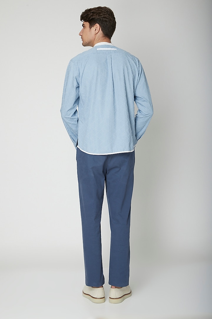 Sky Blue Detailed Cotton Party Wear Shirt by Sneha Arora Men at Pernia's Pop Up Shop