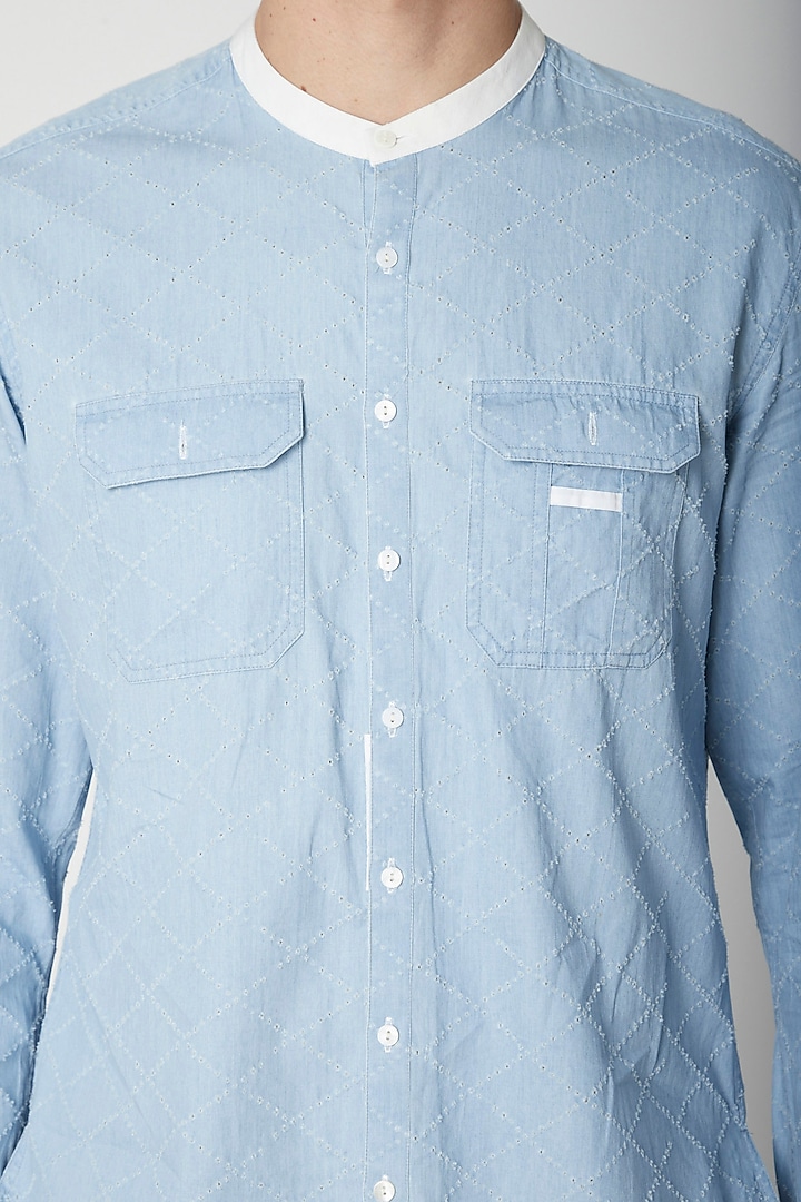 Sky Blue Detailed Cotton Party Wear Shirt by Sneha Arora Men at Pernia's Pop Up Shop