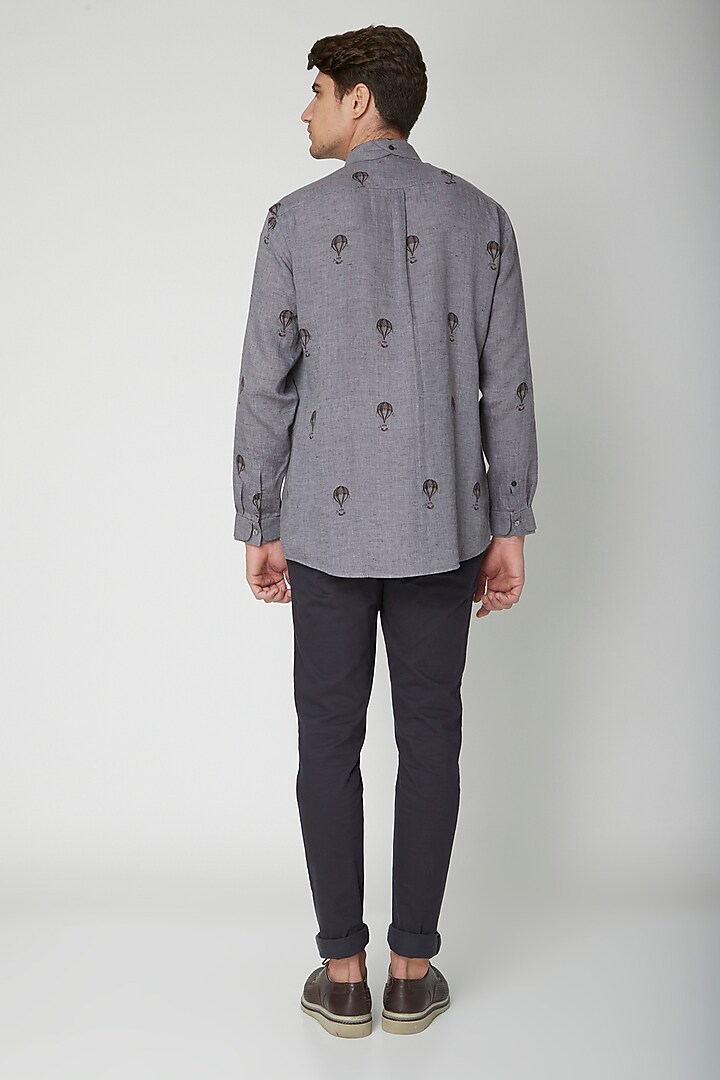 Grey Printed Linen Party Wear Shirt by Sneha Arora Men at Pernia's Pop Up Shop