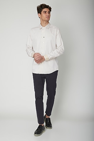 Beige Detailed Cotton Shirt by Sneha Arora Men