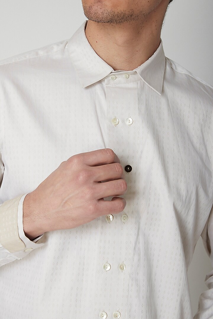 Beige Detailed Cotton Party Wear Shirt by Sneha Arora Men at Pernia's Pop Up Shop