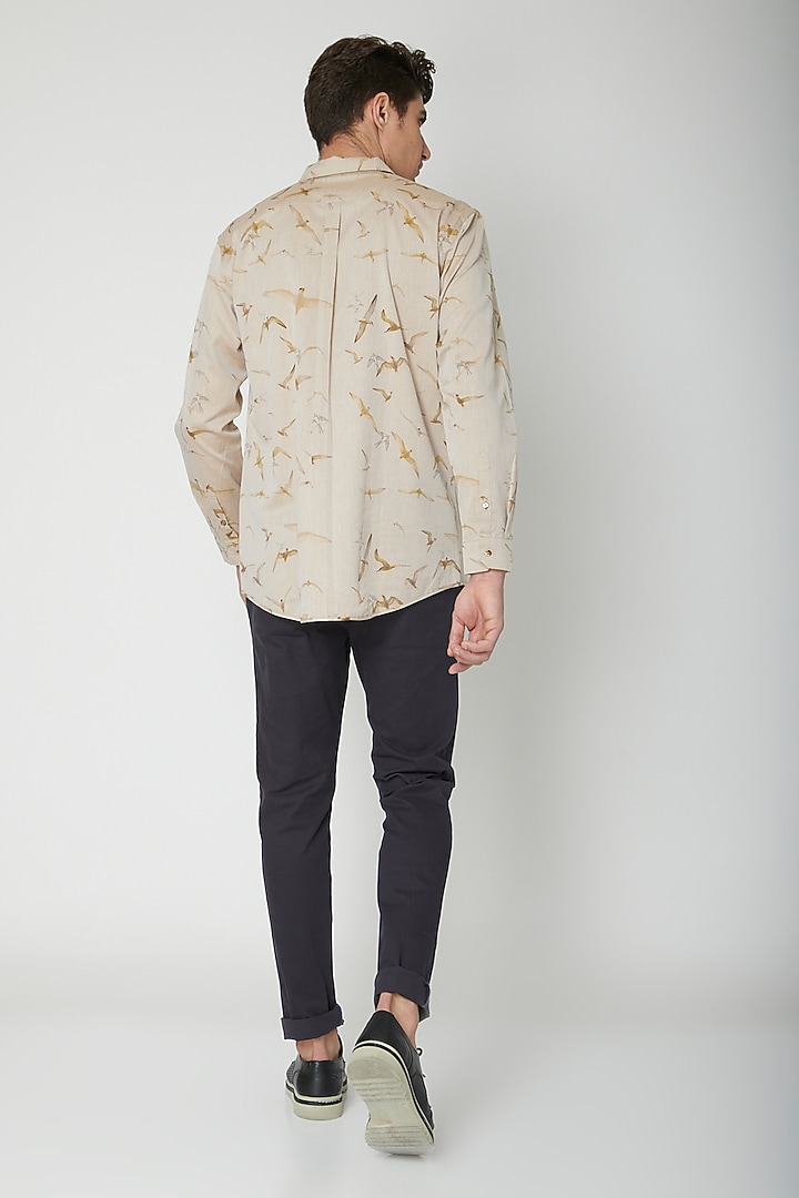 Beige Printed Cotton Party Wear Shirt by Sneha Arora Men at Pernia's Pop Up Shop