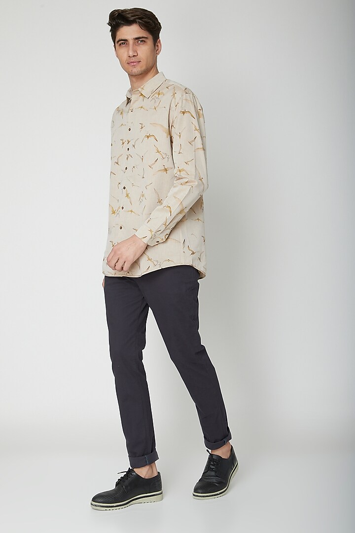 Beige Printed Cotton Party Wear Shirt by Sneha Arora Men at Pernia's Pop Up Shop