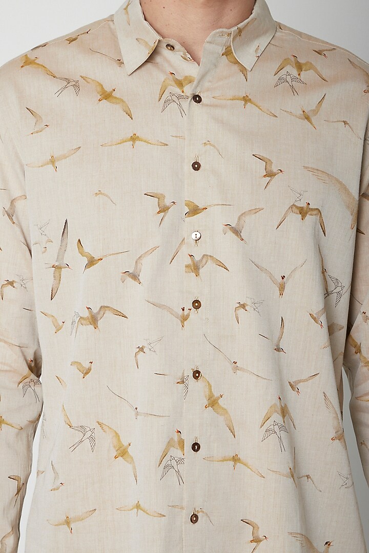 Beige Printed Cotton Party Wear Shirt by Sneha Arora Men at Pernia's Pop Up Shop