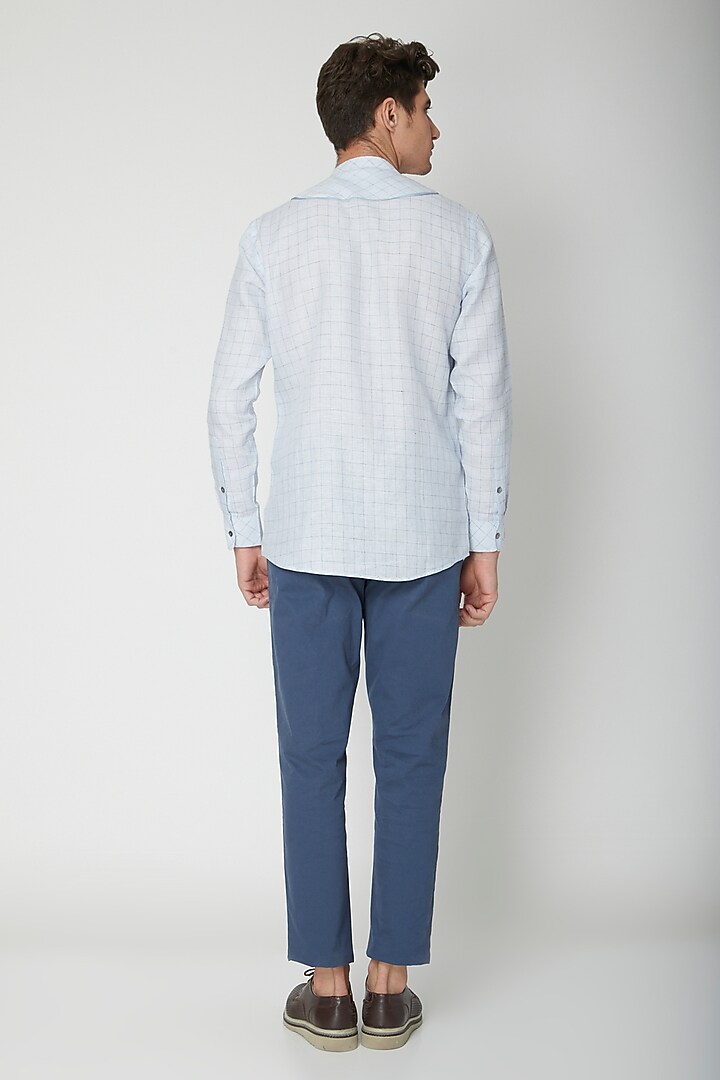 Sky Blue Detailed Linen Party Wear Shirt by Sneha Arora Men at Pernia's Pop Up Shop
