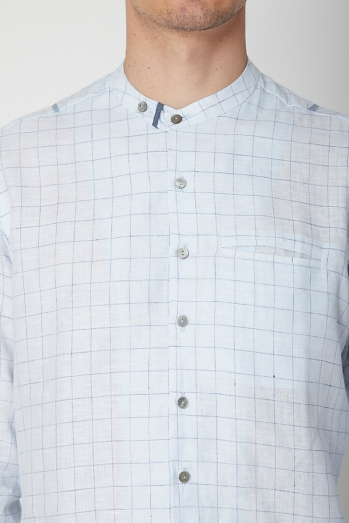 Sky Blue Detailed Linen Party Wear Shirt by Sneha Arora Men at Pernia's Pop Up Shop