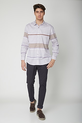 Mauve Printed Cotton Shirt by Sneha Arora Men