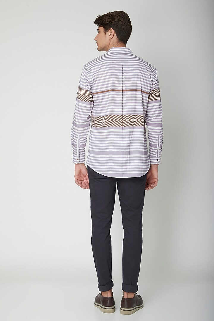 Mauve Printed Cotton Party Wear Shirt by Sneha Arora Men at Pernia's Pop Up Shop