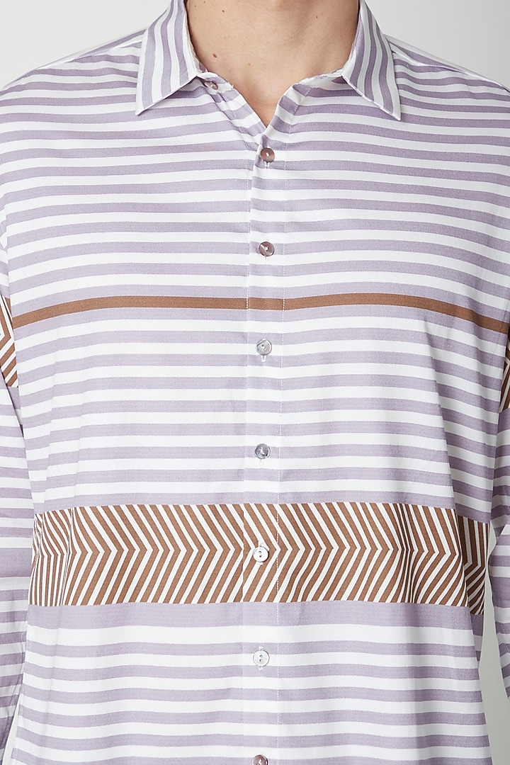 Mauve Printed Cotton Party Wear Shirt by Sneha Arora Men at Pernia's Pop Up Shop