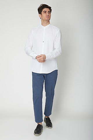 White Detailed Cotton Shirt by Sneha Arora Men