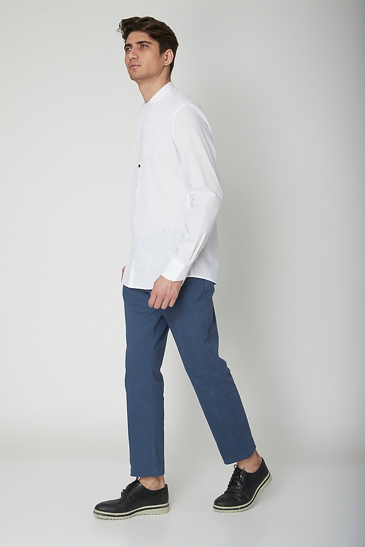 White Detailed Cotton Party Wear Shirt by Sneha Arora Men at Pernia's Pop Up Shop