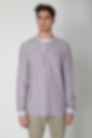 Mauve Embroidered Linen Shirt by Sneha Arora Men