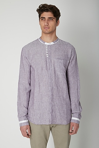 Mauve Embroidered Linen Shirt by Sneha Arora Men