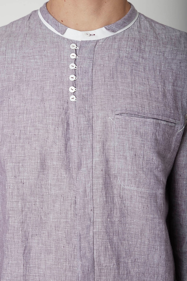 Mauve Embroidered Linen Party Wear Shirt by Sneha Arora Men at Pernia's Pop Up Shop