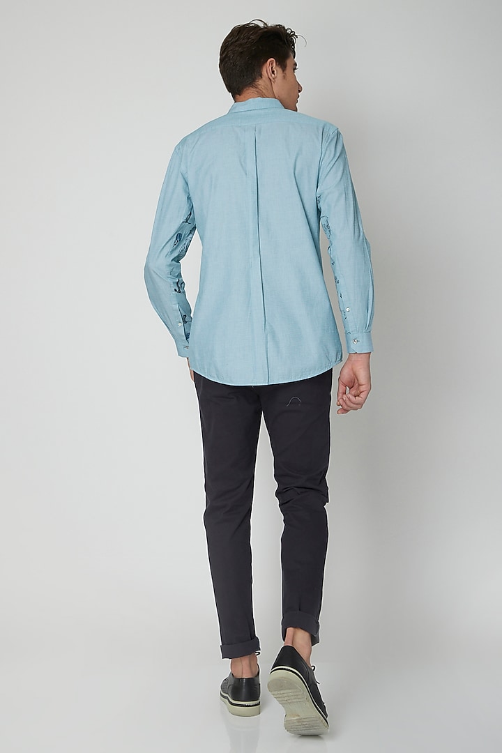 Turquoise Detailed Cotton Party Wear Shirt by Sneha Arora Men at Pernia's Pop Up Shop
