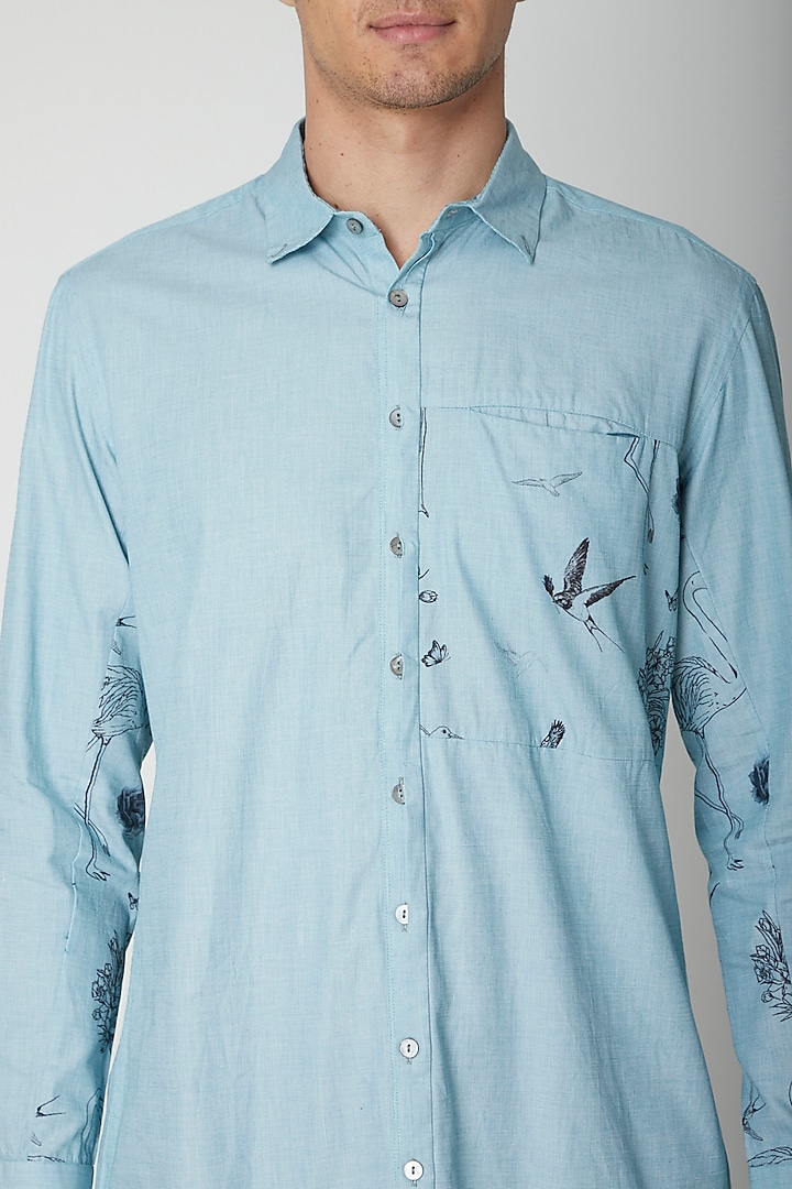 Turquoise Detailed Cotton Party Wear Shirt by Sneha Arora Men at Pernia's Pop Up Shop