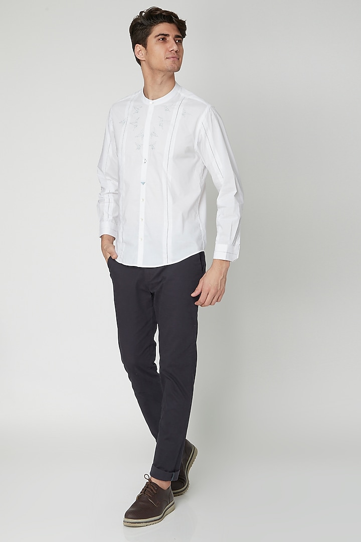 White Aari Embroidered Shirt by Sneha Arora Men at Pernia's Pop Up Shop