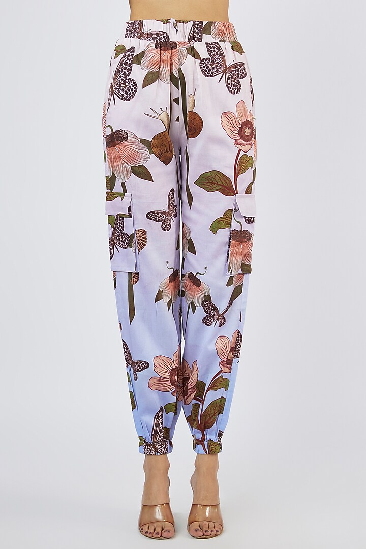 Pink Linen Silk Ombre Printed Cargo Jogger Pant Set by Sar kandy at Pernia's Pop Up Shop