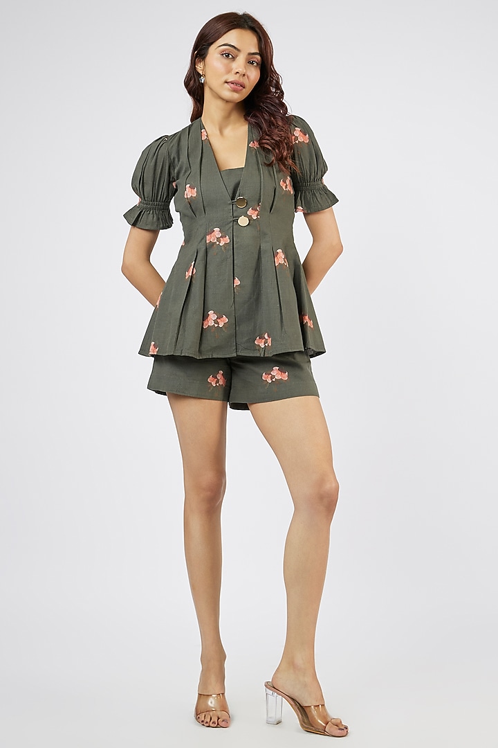 Green Cotton Linen Co-Ord Set by Sar kandy at Pernia's Pop Up Shop