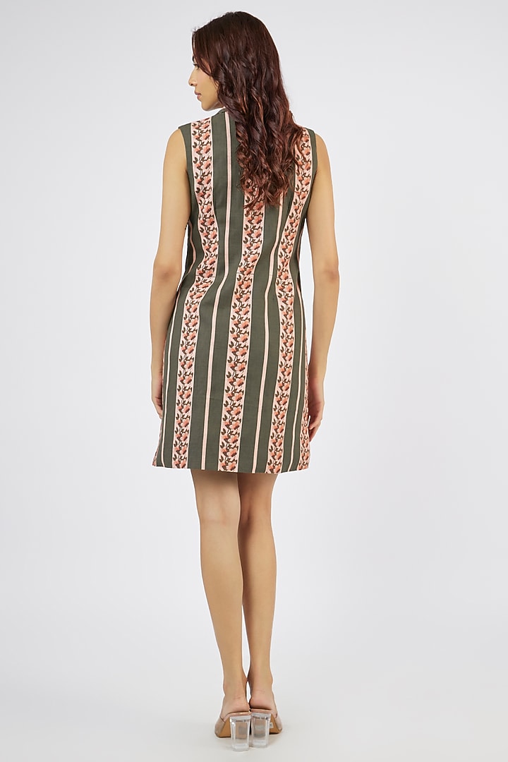 Green Cotton Linen Striped Mini Blazer Summer Dress by Sar kandy at Pernia's Pop Up Shop
