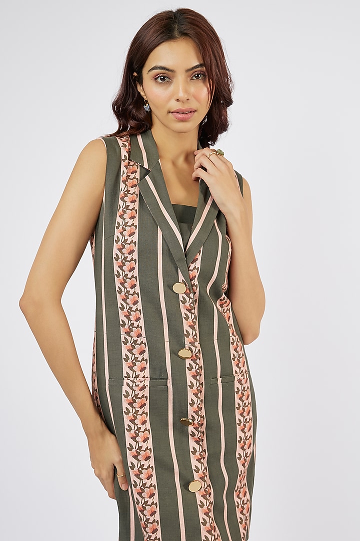 Green Cotton Linen Striped Mini Blazer Summer Dress by Sar kandy at Pernia's Pop Up Shop