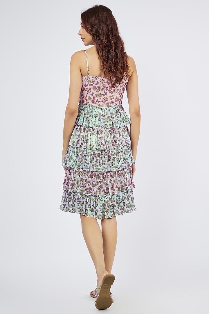 Lavender & Baby Blue Georgette Lurex Knee-Length Summer Dress by Sar kandy at Pernia's Pop Up Shop