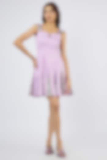 Lavender Georgette Lurex & Cotton Twill Printed Mini Kali Dress by Sar kandy