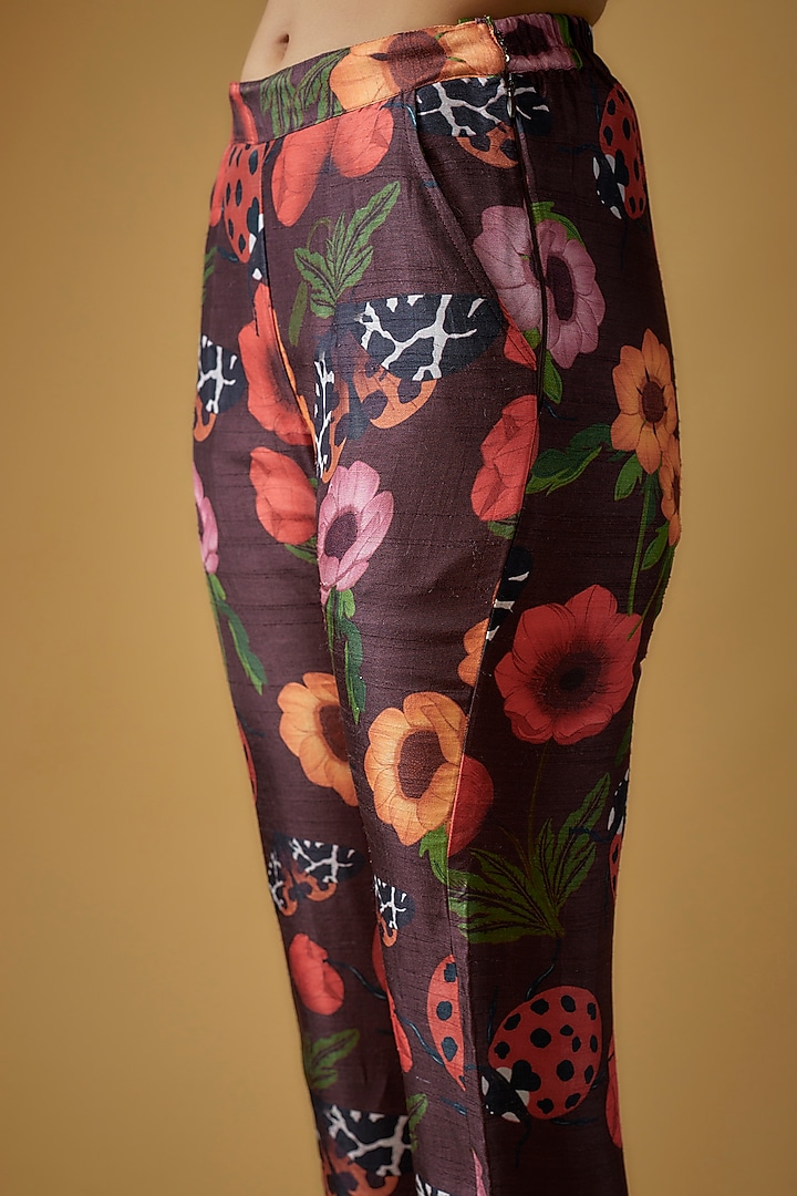 Maroon Silk Floral Printed Pants by Sar kandy at Pernia's Pop Up Shop