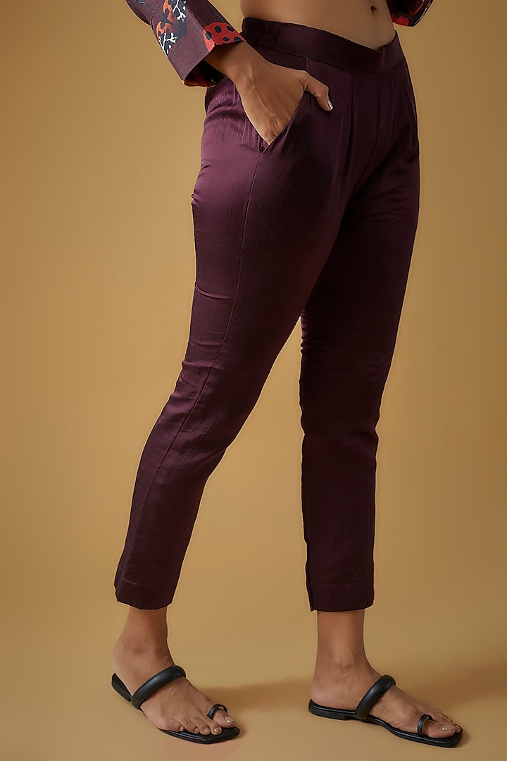 Maroon Silk Cotton Trousers by Sar kandy