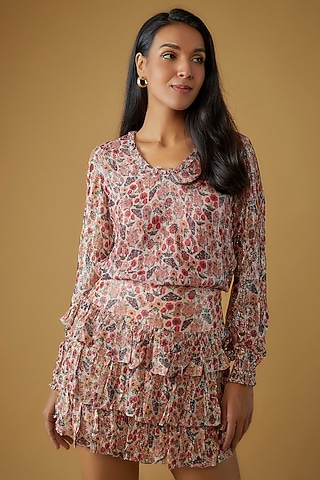 Pink Viscose Lurex Floral Printed Top by Sar kandy