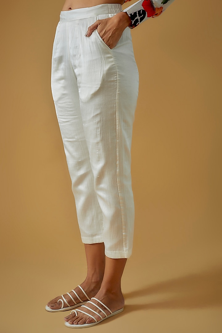 White Silk Cotton Trousers by Sar kandy