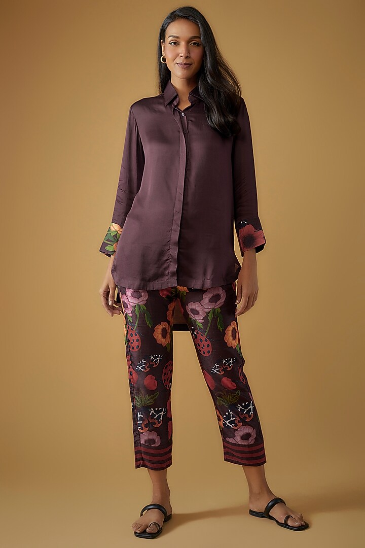Maroon Silk Cotton Shirt by Sar kandy at Pernia's Pop Up Shop