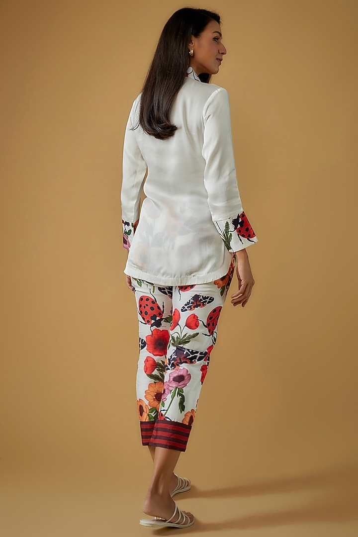 White Silk Cotton Floral Printed Co-Ord Set by Sar kandy at Pernia's Pop Up Shop