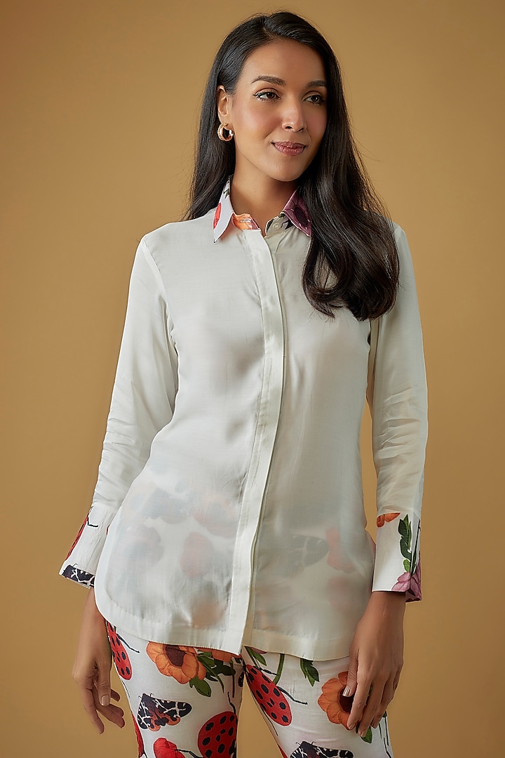 White Silk Cotton Floral Printed Co-Ord Set by Sar kandy