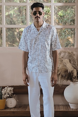 Ivory Cotton Digital Printed Shirt by SARAN KOHLI